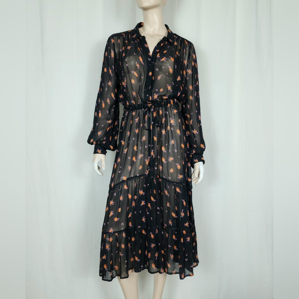 Munthe HER Dress Black Lemon Sheer Midi 38UK S-M/L US